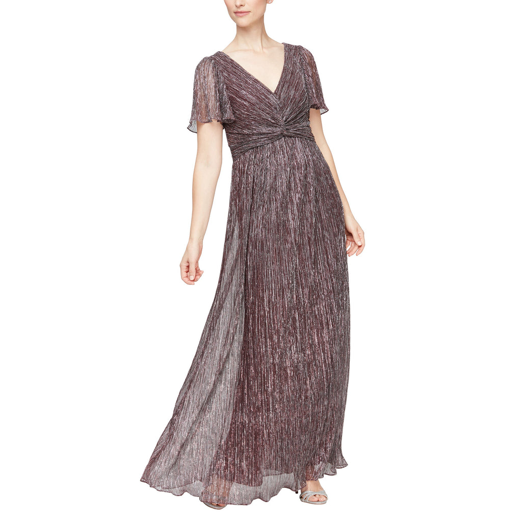 Alex Evenings 8127739 Long Formal V Neck Empire Waist Dress